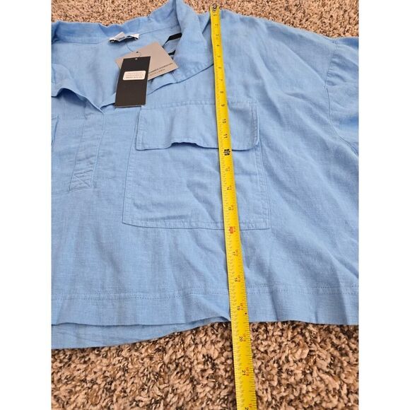 Marc New York Jeans XL Linen Blend Boxy Shirt NWT Quiet Luxury Blue Cropped - Picture 6 of 8